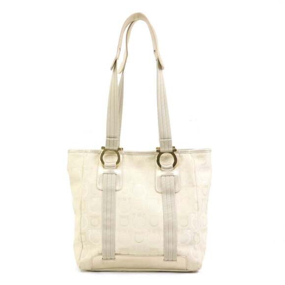 SALVATORE FERRAGAMO Handbags - Salvatore Ferragamo shoulder bag, Gancini design, canvas and leather, light b...